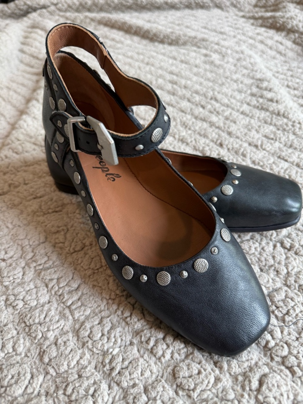Free People Black Studded Ankle-Strap Flats - Picture 2 of 3
